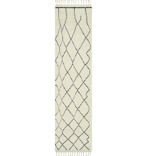 Classic Moroccan Hand Spun Wool Hand Knotted Rug Runner - Cream - MAIA HOMES