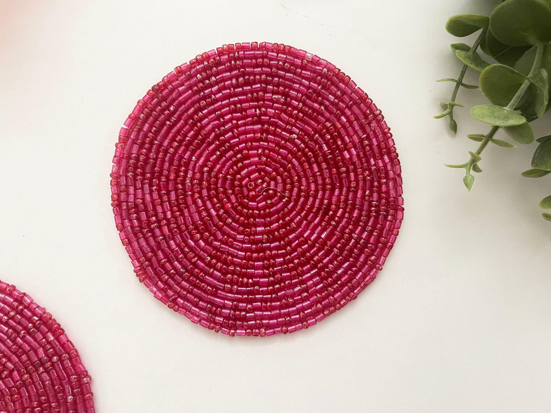 Classic Pinkish Red Beaded Coaster Set