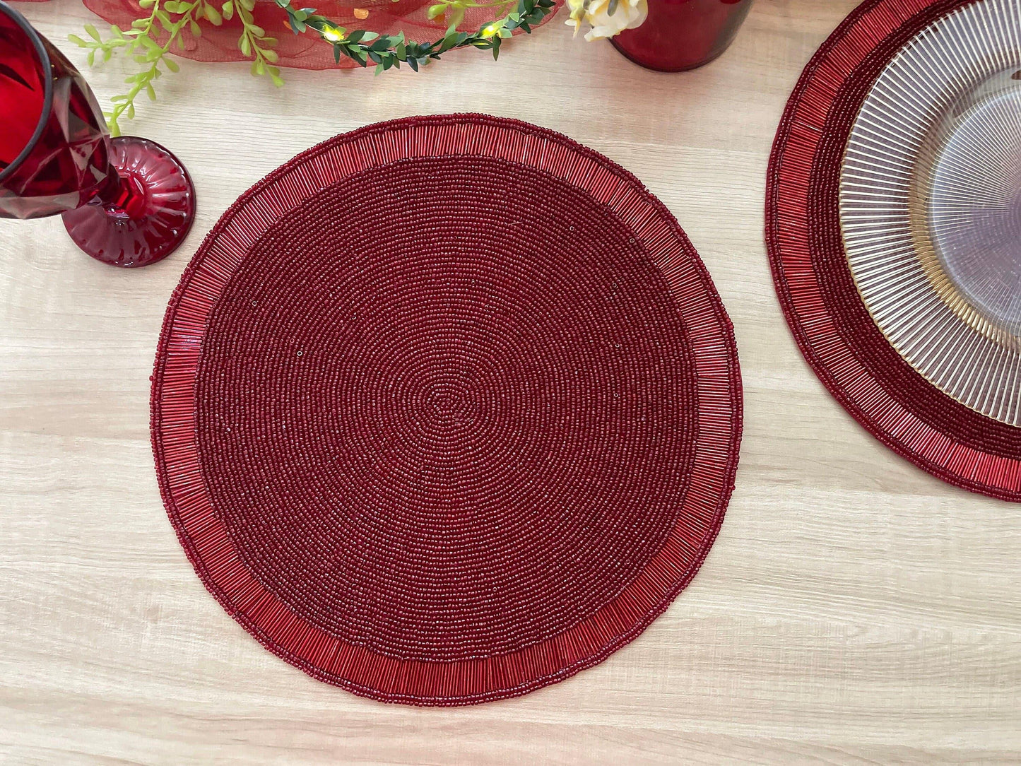 Classic Red Beaded Round Placemat