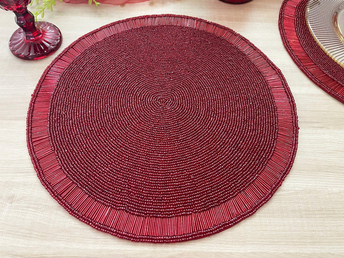 Classic Red Beaded Round Placemat