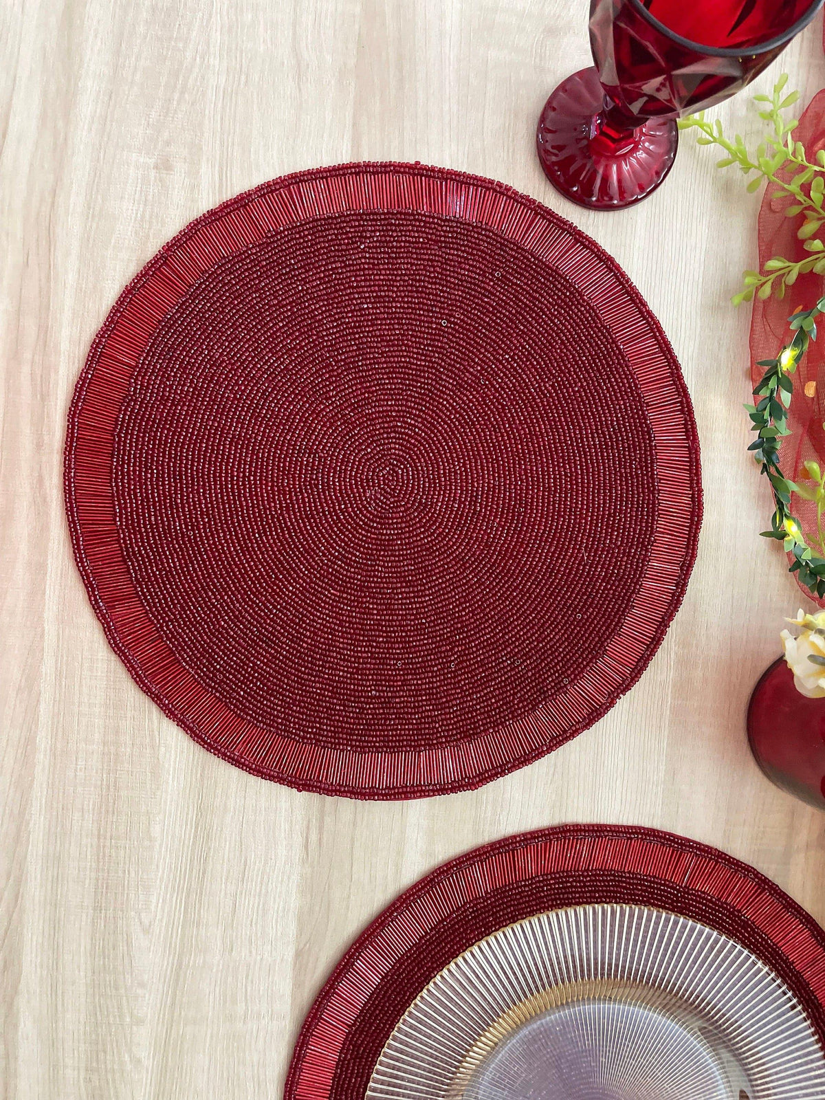 Classic Red Beaded Round Placemat