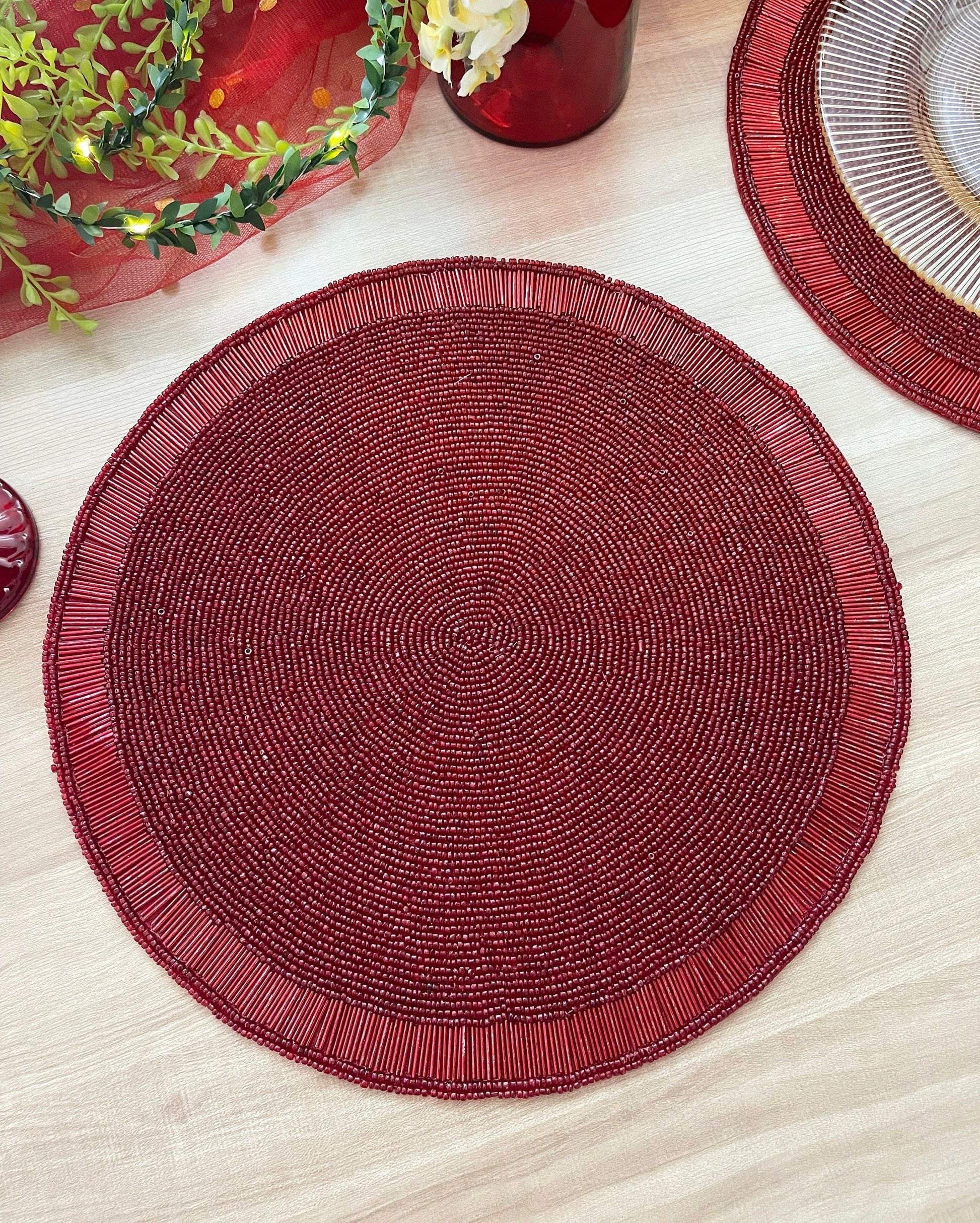 Classic Red Beaded Round Placemat