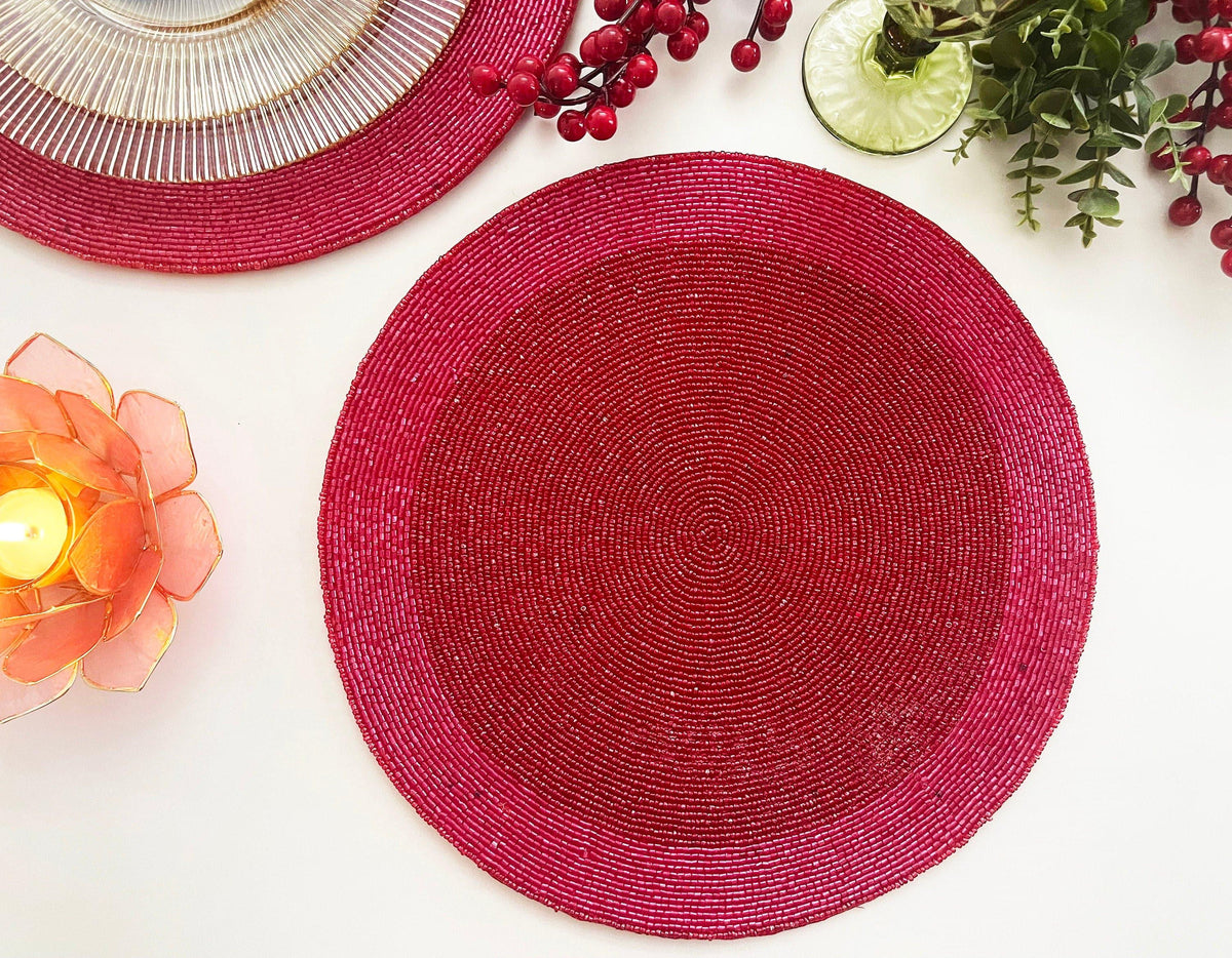 Classic Red Round Beaded Placemat - Set of 4 Default Title