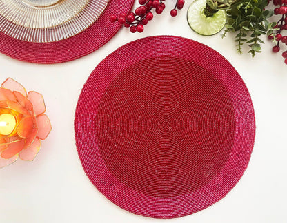 Classic Red Round Beaded Placemat - Set of 4 - MAIA HOMES