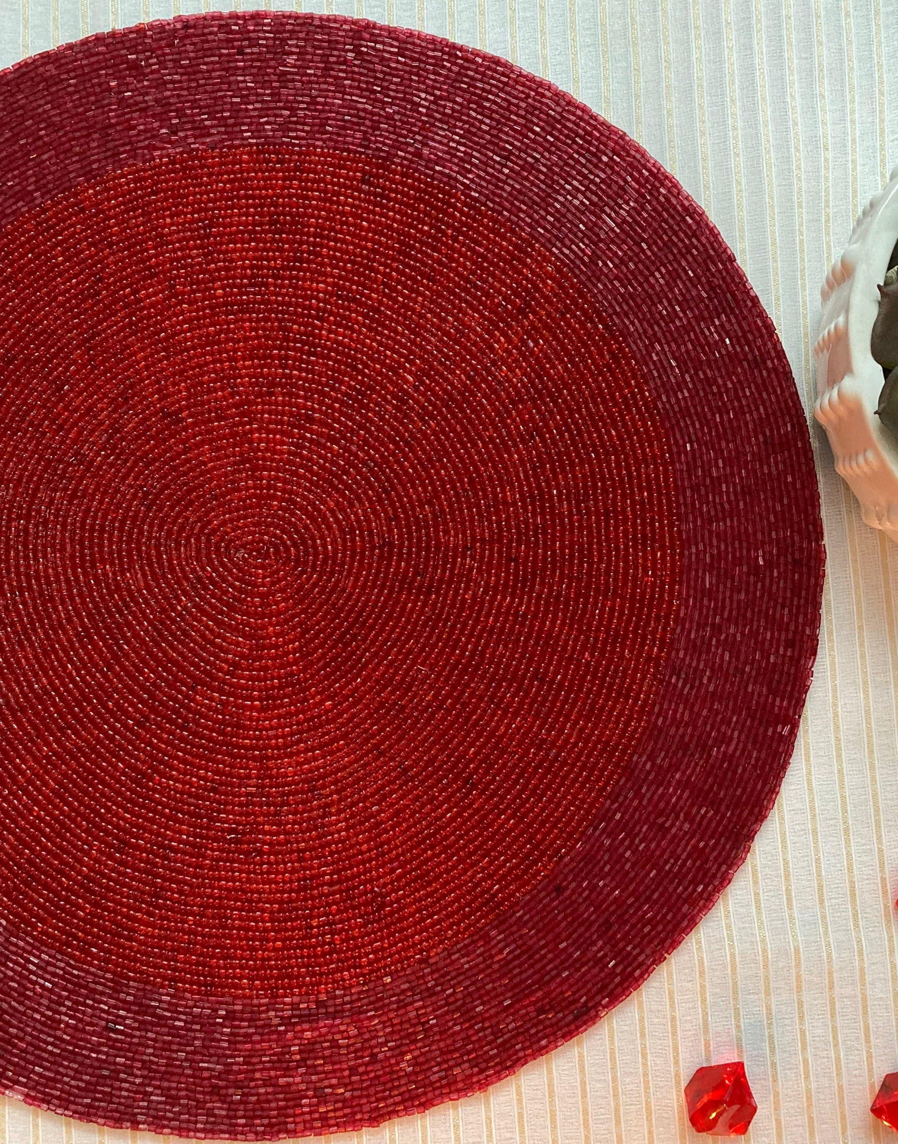 Classic Red Round Beaded Placemat - Set of 4