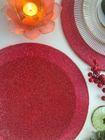 Classic Red Round Beaded Placemat - Set of 4