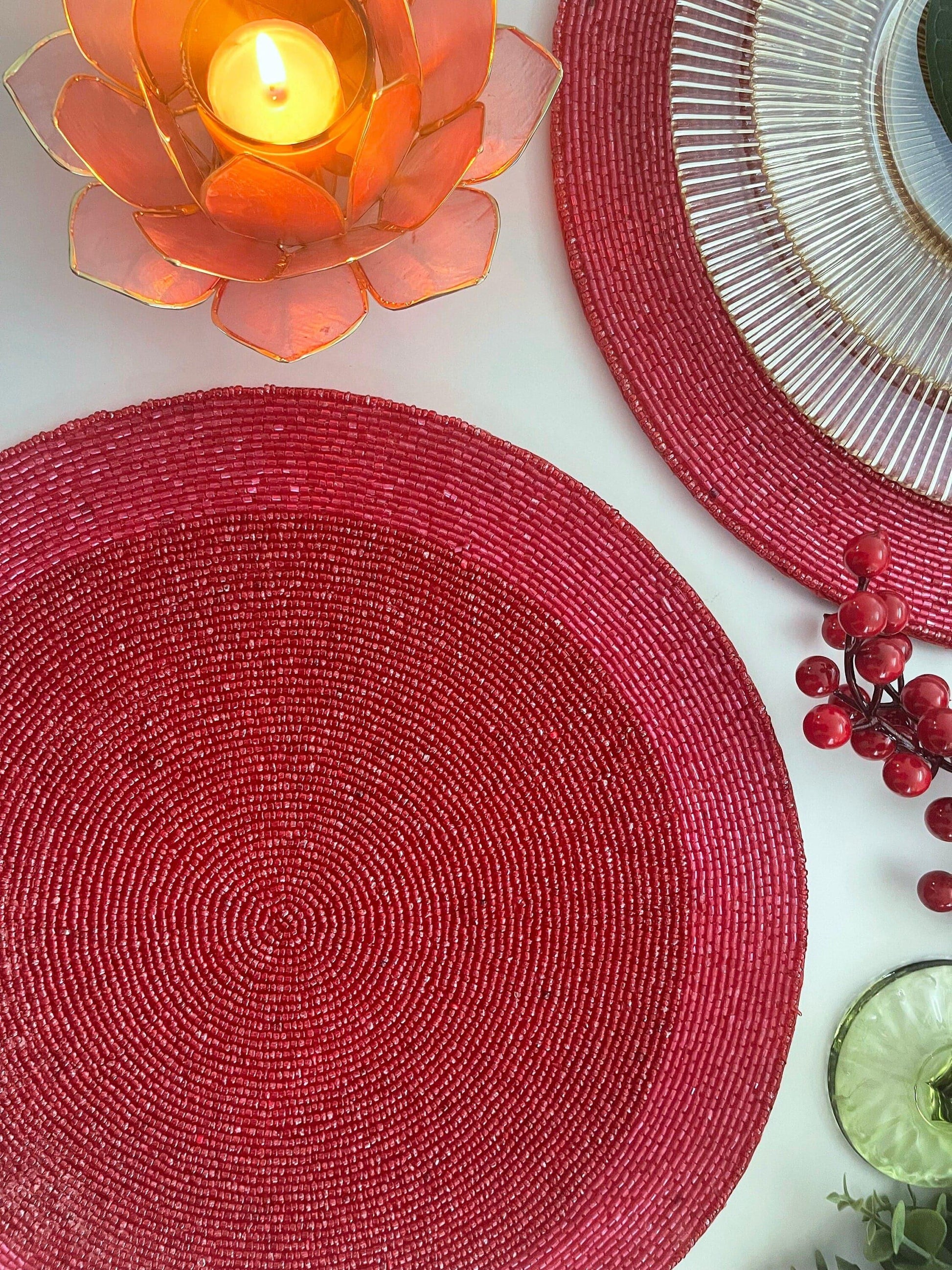 Classic Red Round Beaded Placemat - Set of 4 - MAIA HOMES