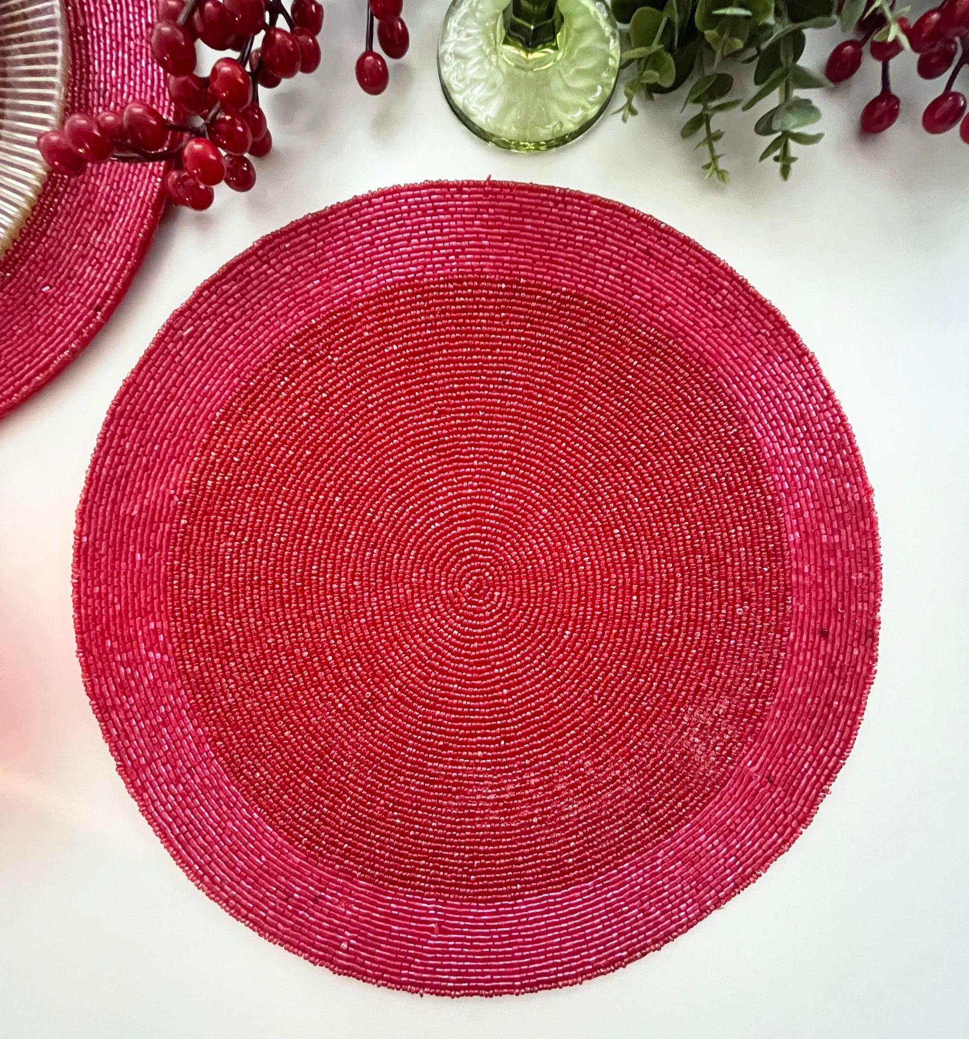 Classic Red Round Beaded Placemat - Set of 4