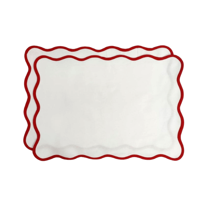 Classic Solid Scalloped Cotton Placemats Red