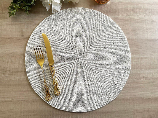 Classic White Round Beaded Placemat - Set of 6 - MAIA HOMES