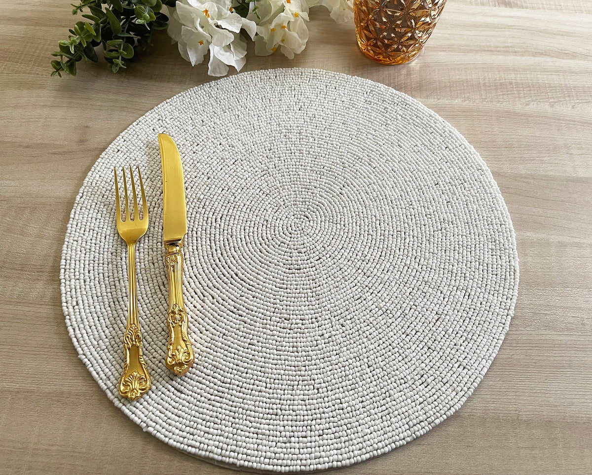 Classic White Round Beaded Placemat - Set of 6