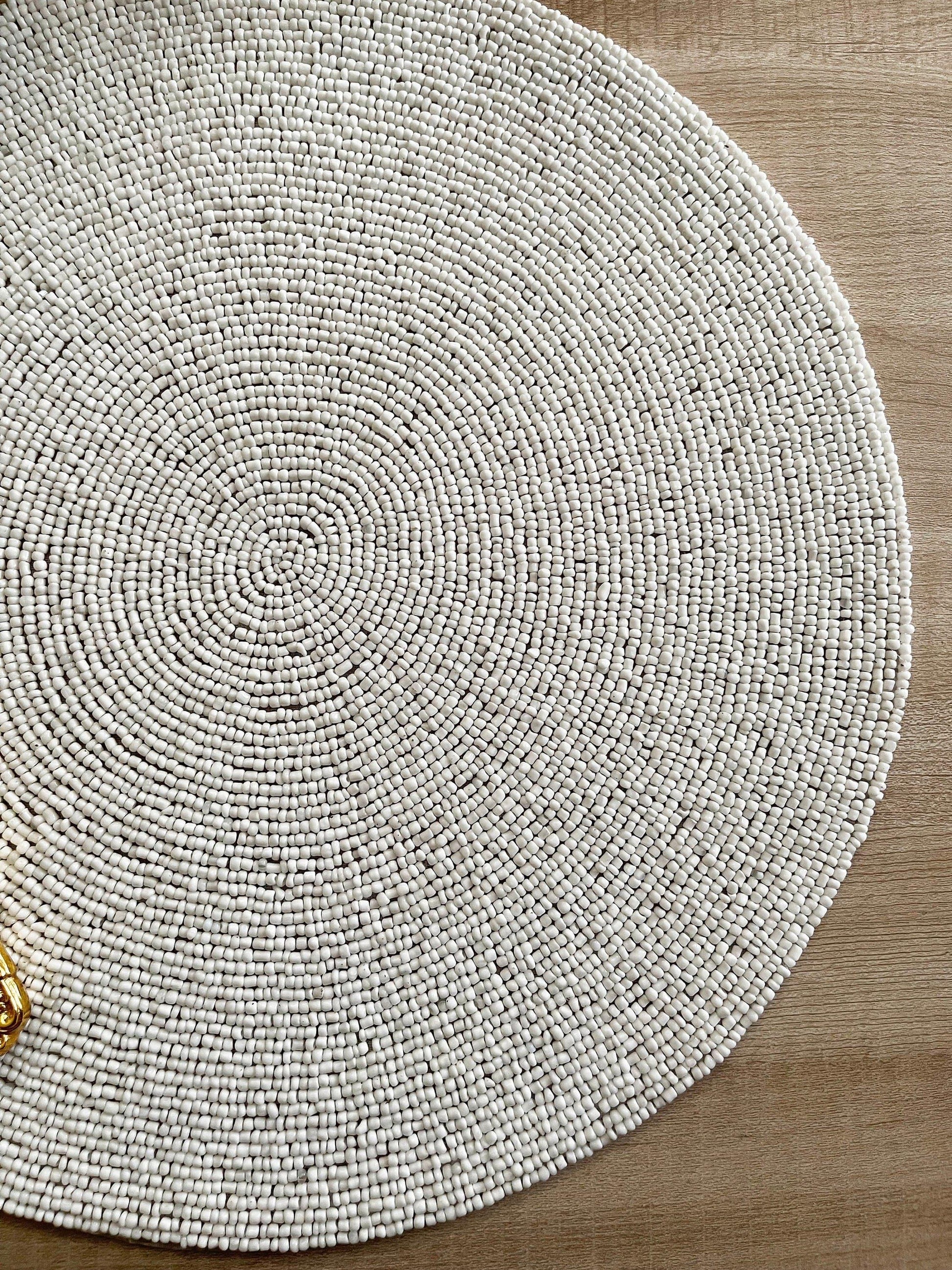 Classic White Round Beaded Placemat - Set of 6