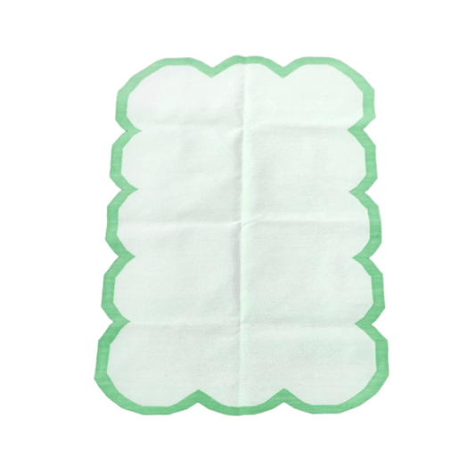 Classic White Scallop Cotton Rug with Green Border - MAIA HOMES