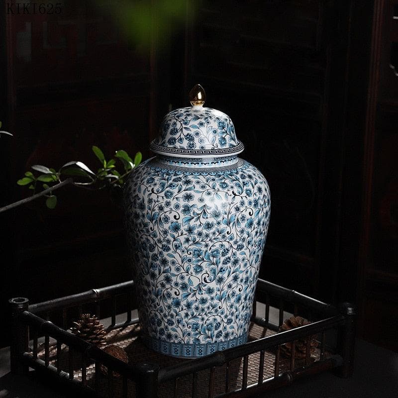 Classical Blue Flower and Leaf Ginger Jar