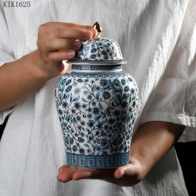 Classical Blue Flower and Leaf Ginger Jar