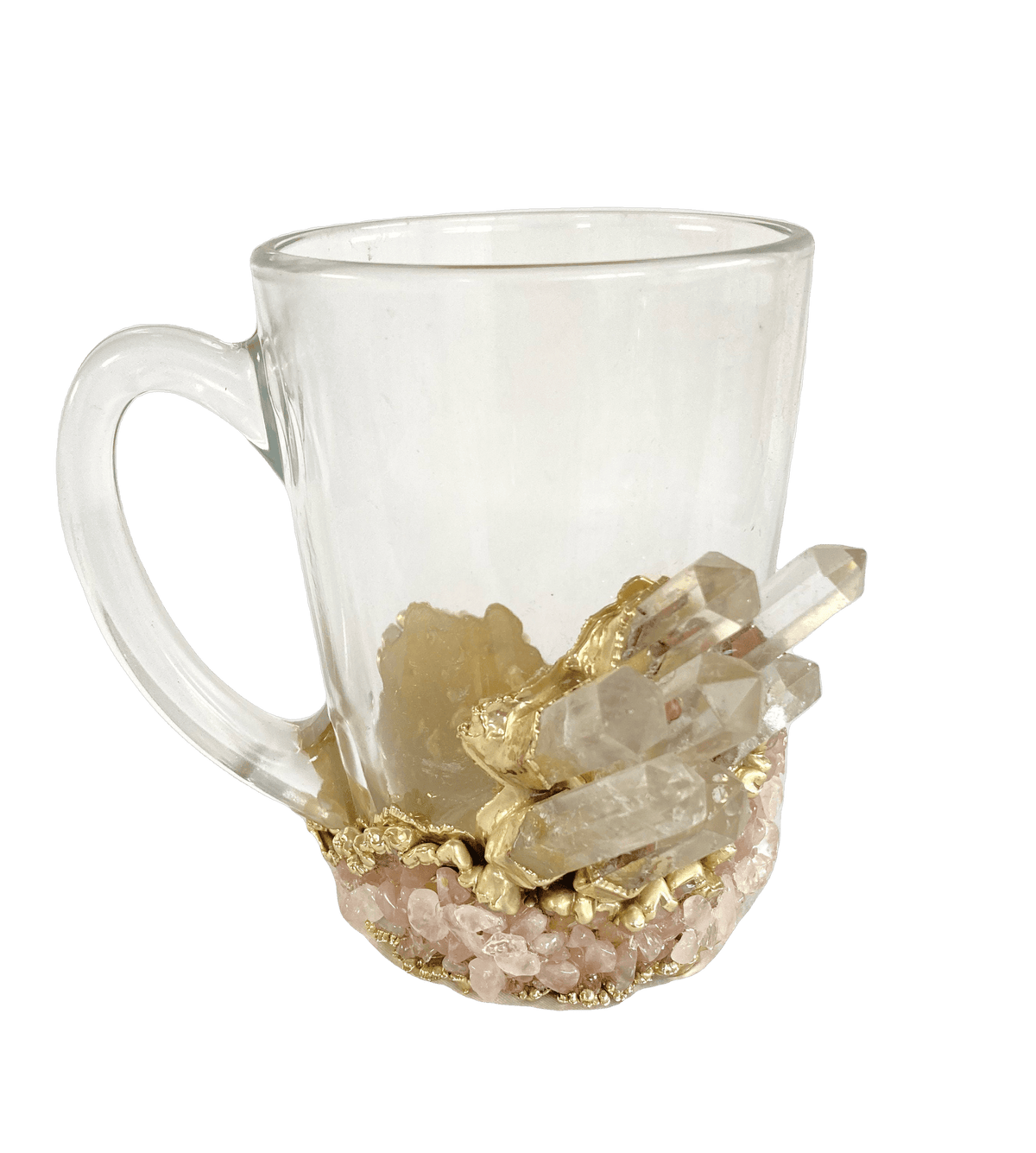 Clear and Rose Quartz Marbled Glass Coffee Mug - Set of 2 Rose gold finish