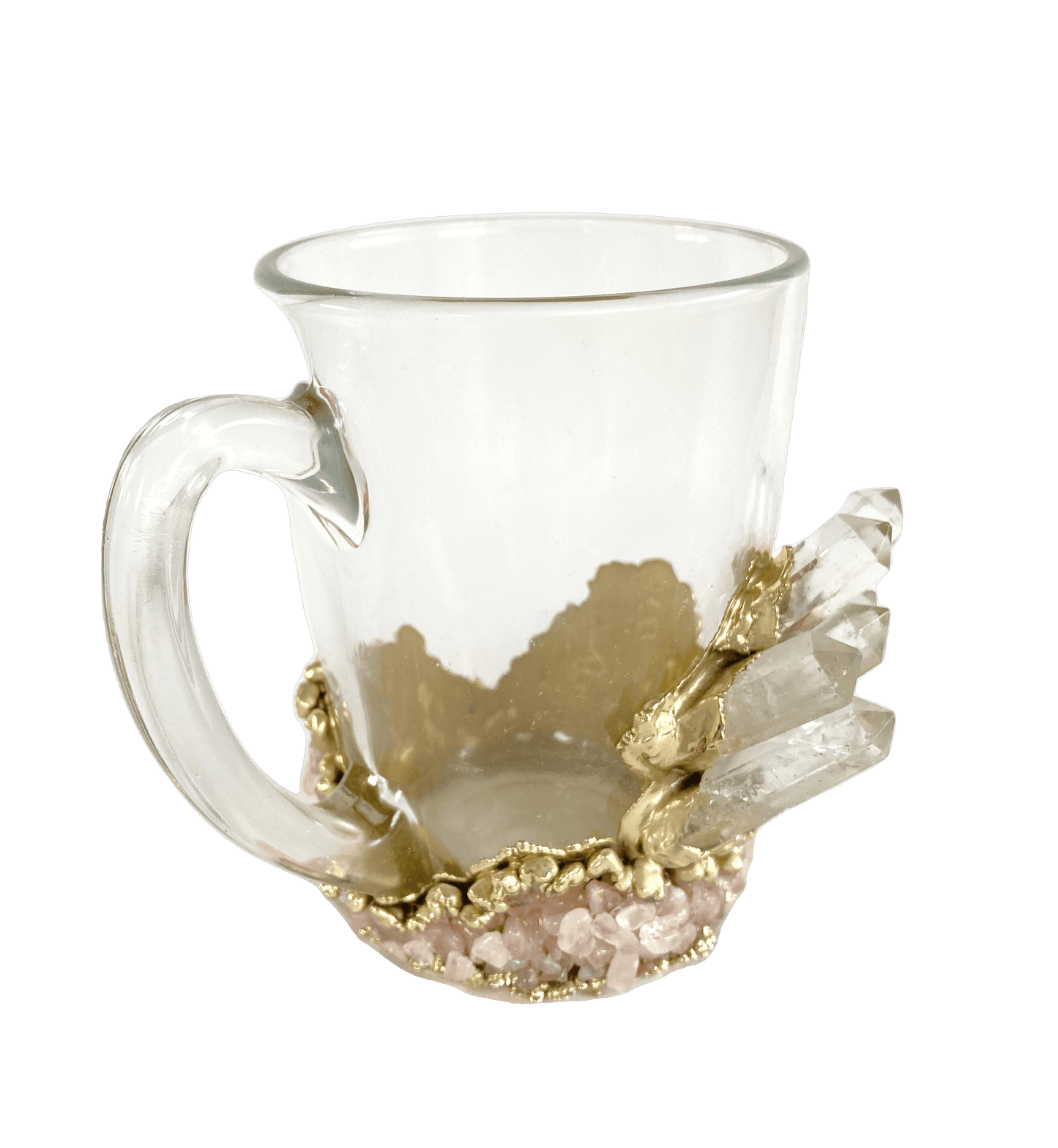 Clear and Rose Quartz Marbled Glass Coffee Mug - Set of 2 - MAIA HOMES