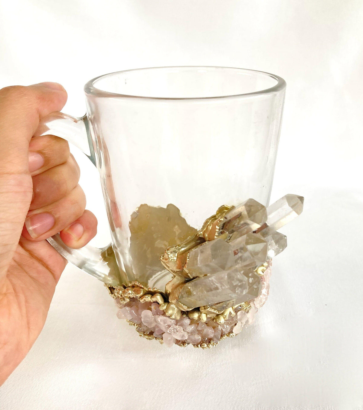 Clear and Rose Quartz Marbled Glass Coffee Mug - Set of 2