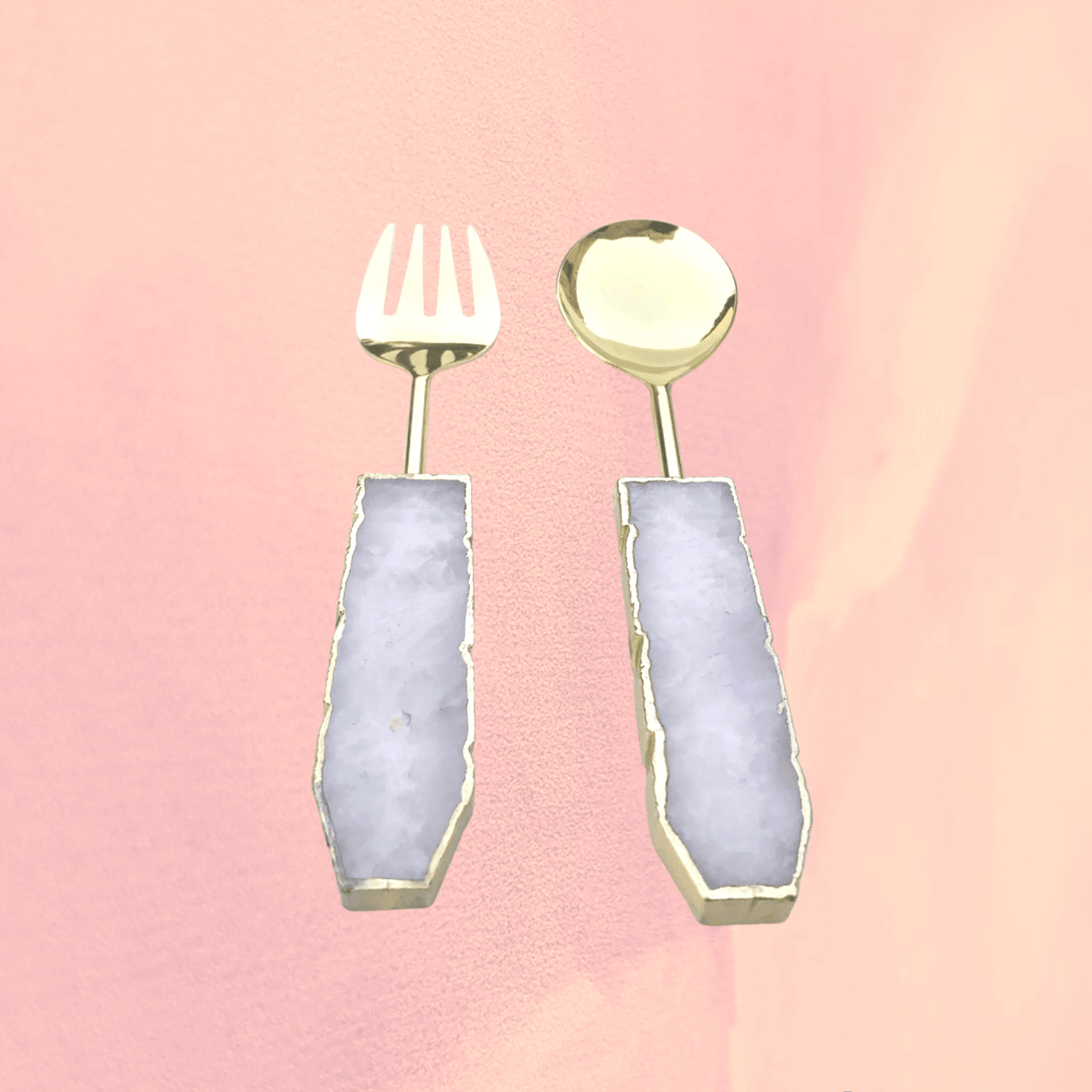 Clear Quartz Agate Salad Server - Set of 2