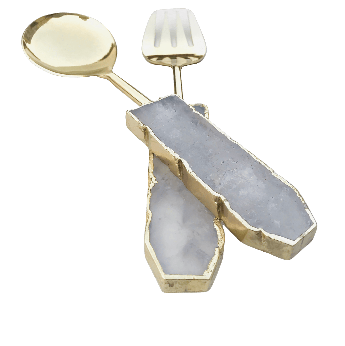 Clear Quartz Agate Salad Server - Set of 2