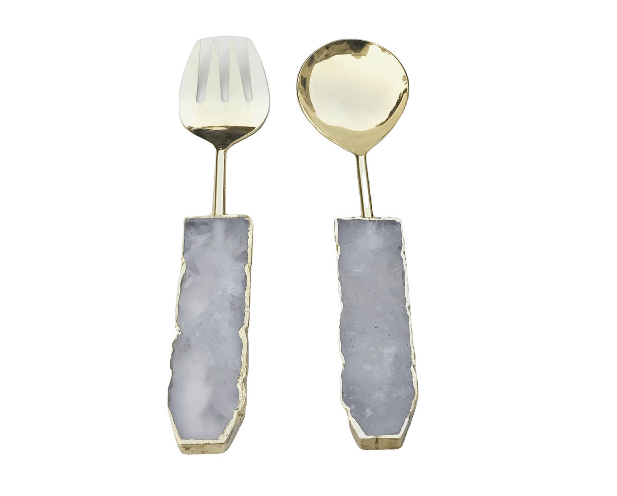 Clear Quartz Agate Salad Server - Set of 2 Default Title