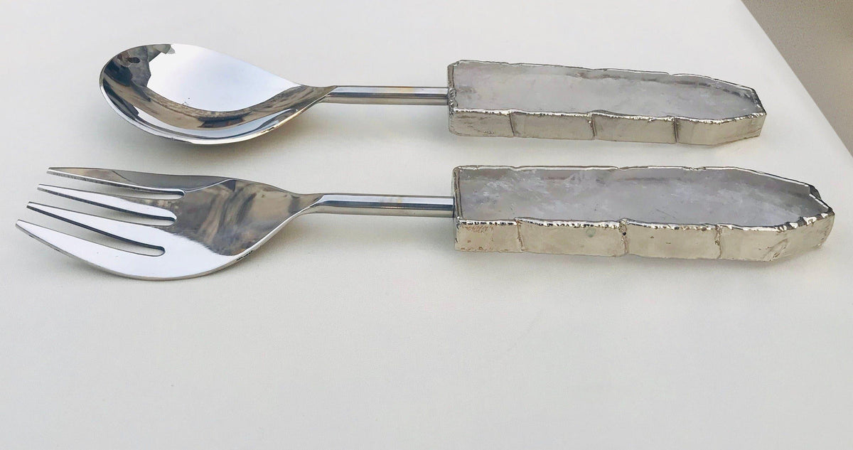 Clear Quartz Agate Salad Server - Set of 2