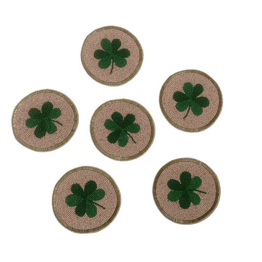 Clover Leaf Shamrock Beaded Round Coasters - MAIA HOMES