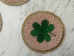 Clover Leaf Shamrock Beaded Round Coasters