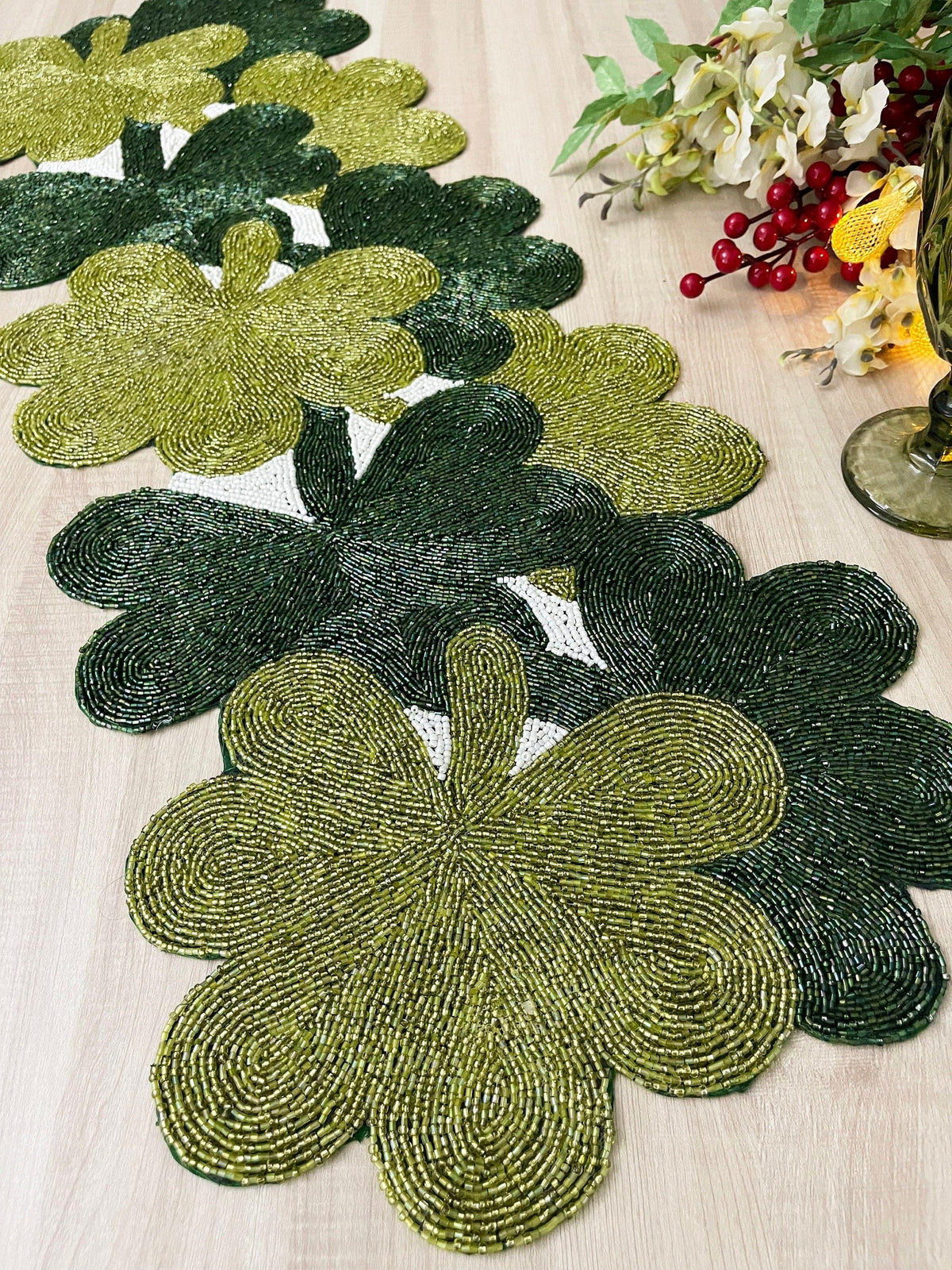 Clover Leaf Shamrock Beaded Table Runner