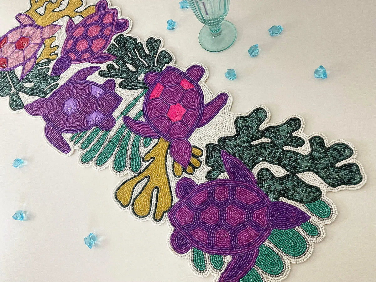 Coastal Oceanic Sea Turtle and Coral Beaded Table Runner Default Title