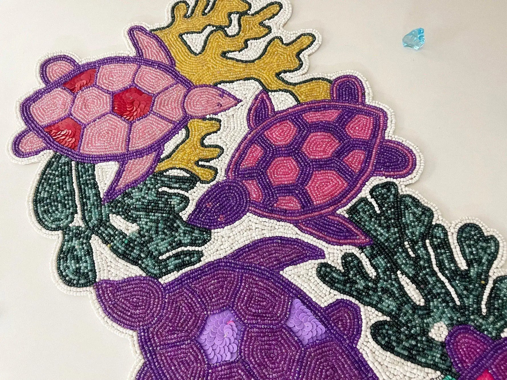 Coastal Oceanic Sea Turtle and Coral Beaded Table Runner