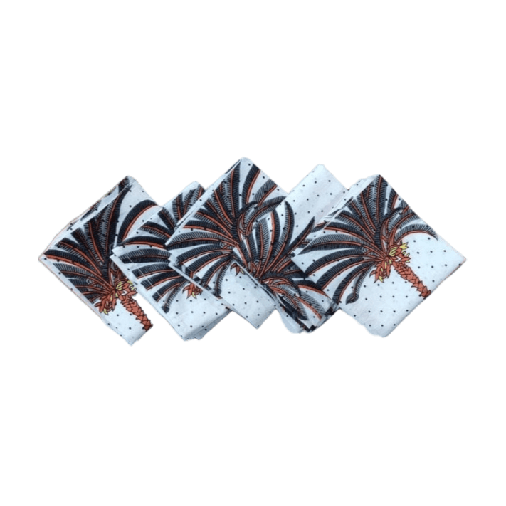Coconut Tree Hand Block Printed Cotton Napkins - MAIA HOMES