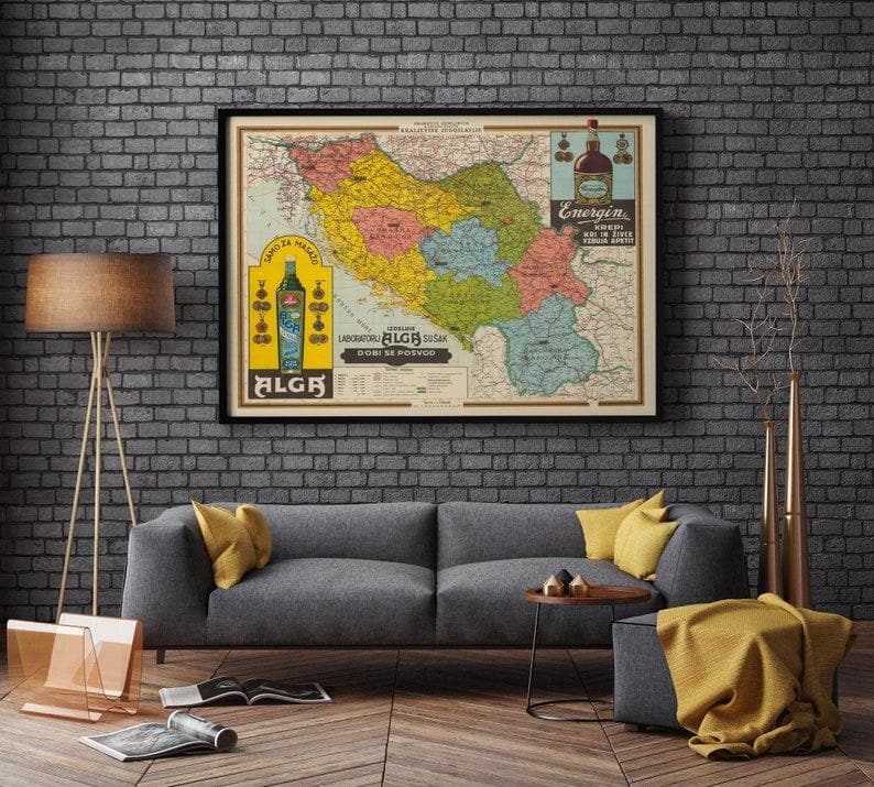 Color Map of Kingdom of Yugoslavia| Framed Wall Art Print - MAIA HOMES