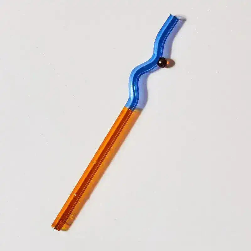 Colored Waved Ear Glass Straw -Orange and Blue