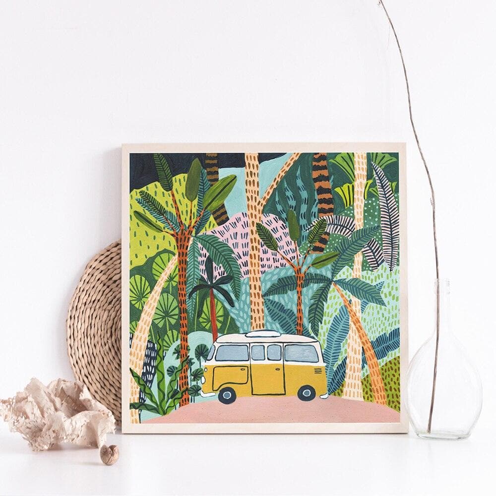 Colorful Botanical Jungle and Camper Van Wall Print - MAIA HOMES
