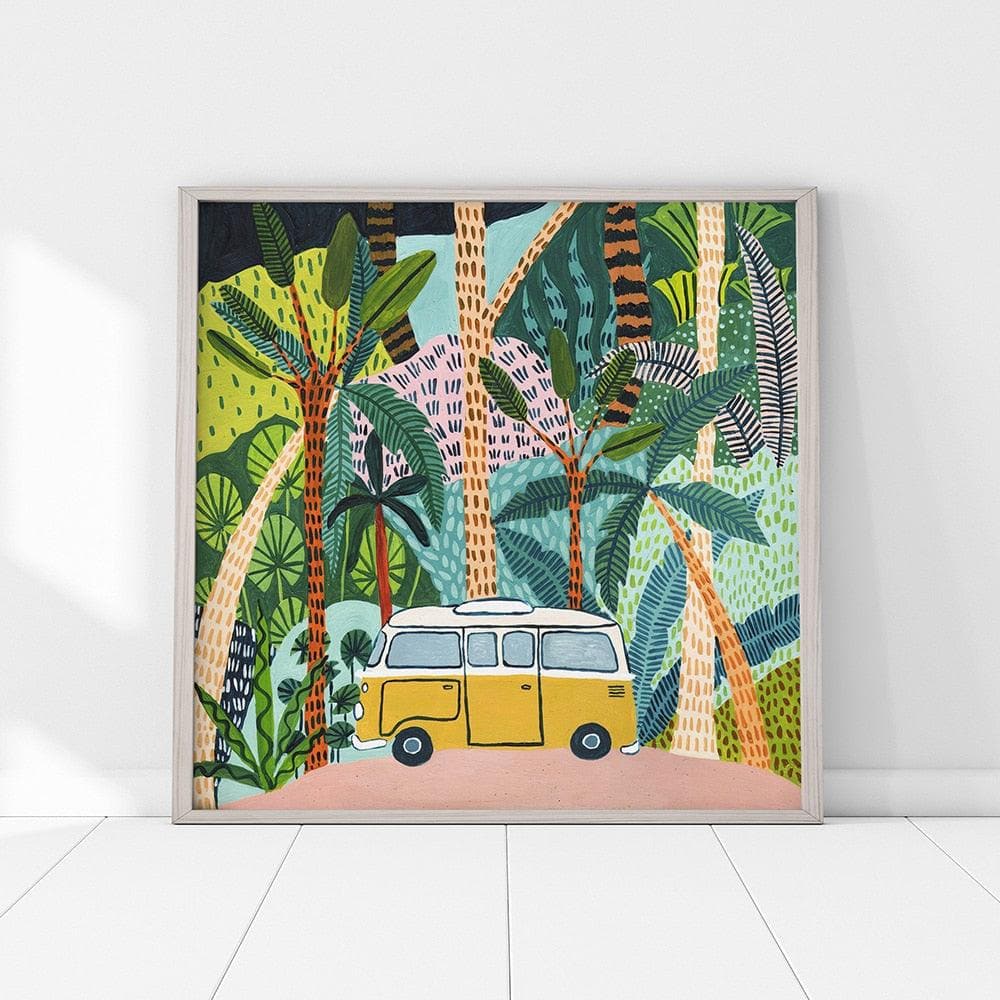 Colorful Botanical Jungle and Camper Van Wall Print - MAIA HOMES