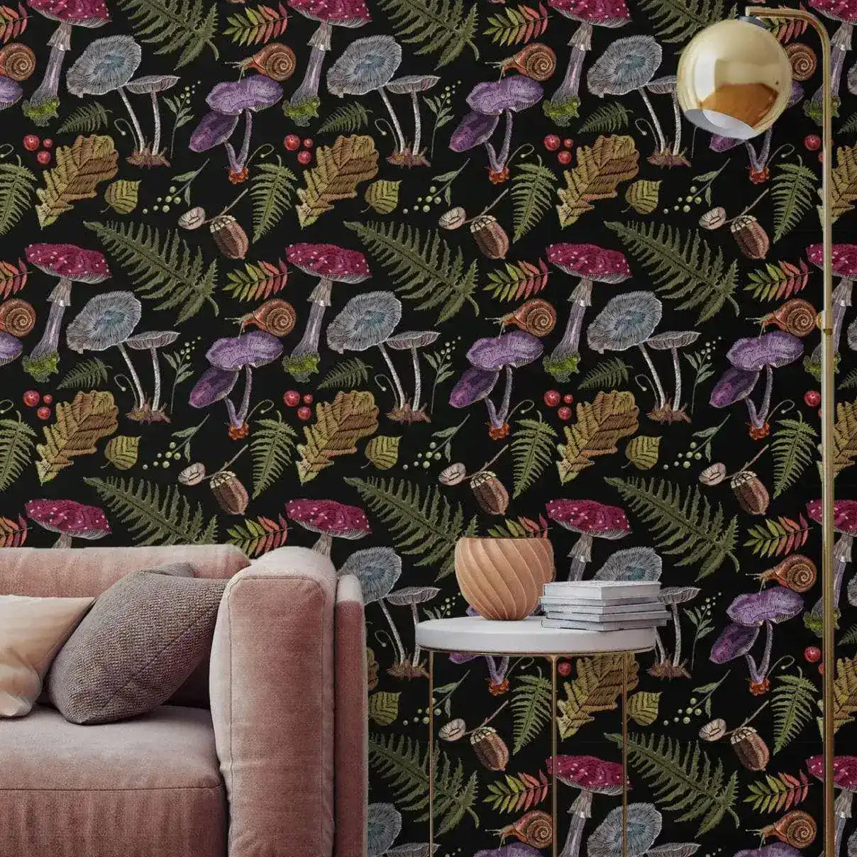 Colorful Dark Mushroom Botanical Wallpaper