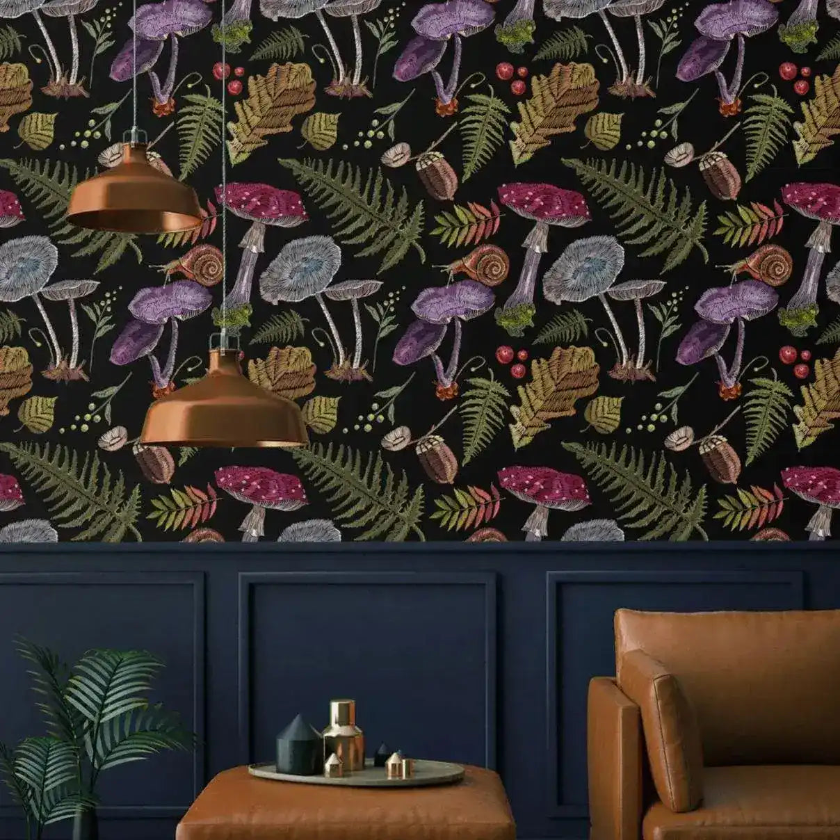 Colorful Dark Mushroom Botanical Wallpaper