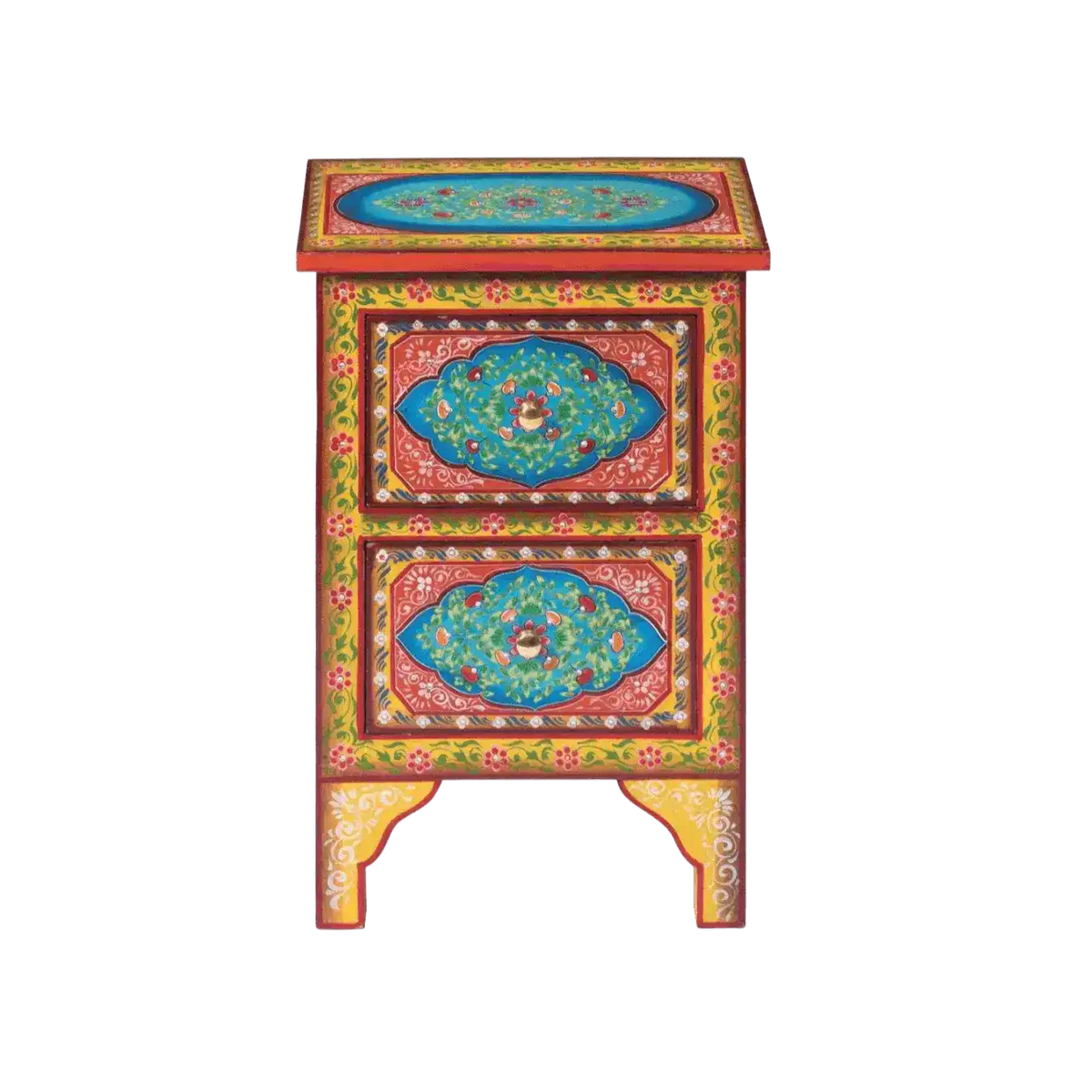 Colorful Floral Hand Painted Wooden Cabinet Night Stand