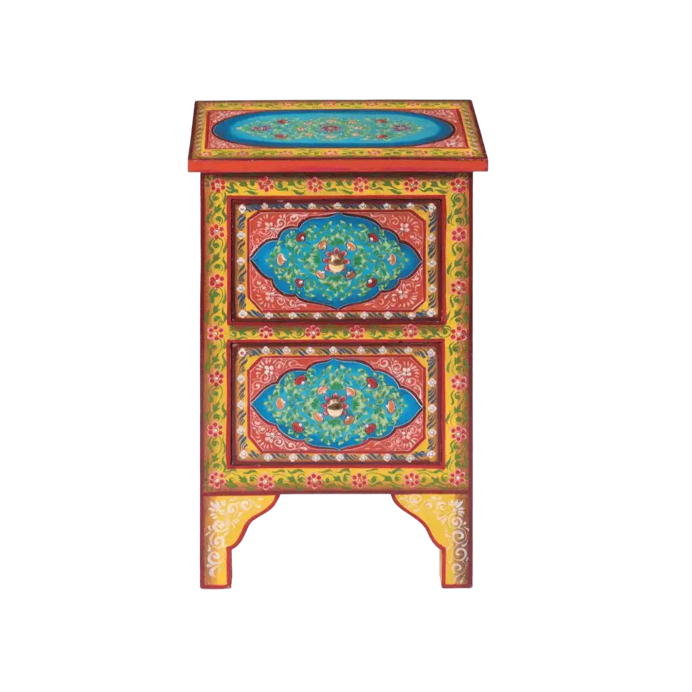 Colorful Floral Hand Painted Wooden Cabinet Night Stand