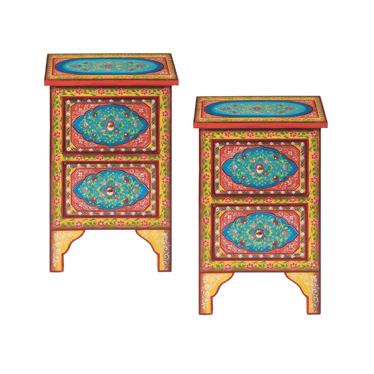 Colorful Floral Hand Painted Wooden Cabinet Night Stand