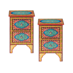 Colorful Floral Hand Painted Wooden Cabinet Night Stand