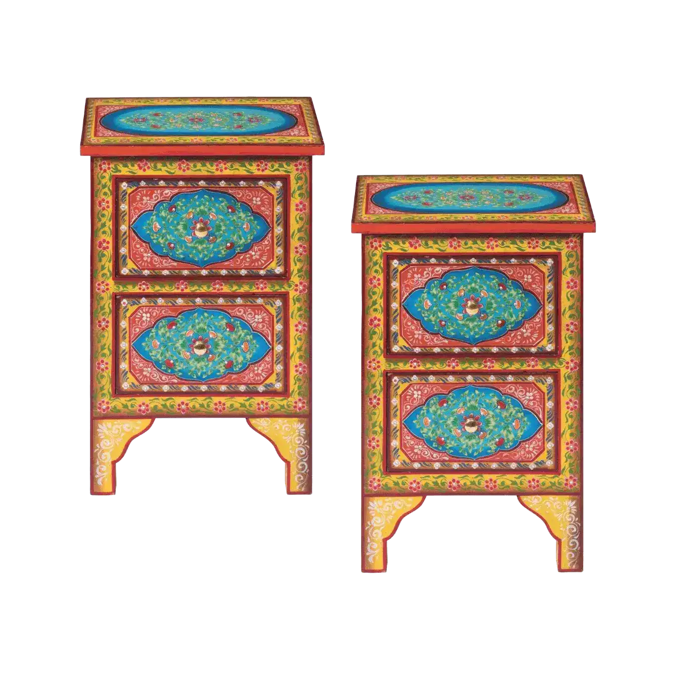 Colorful Floral Hand Painted Wooden Cabinet Night Stand