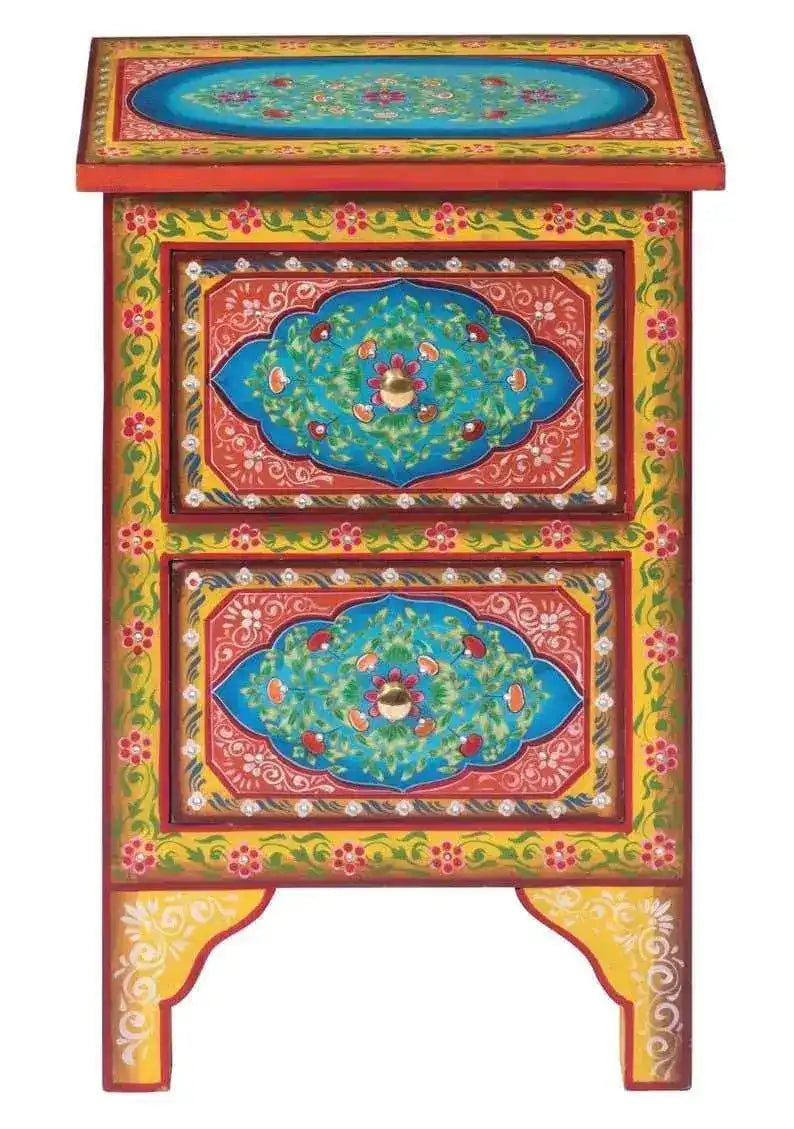 Colorful Floral Hand Painted Wooden Cabinet Night Stand