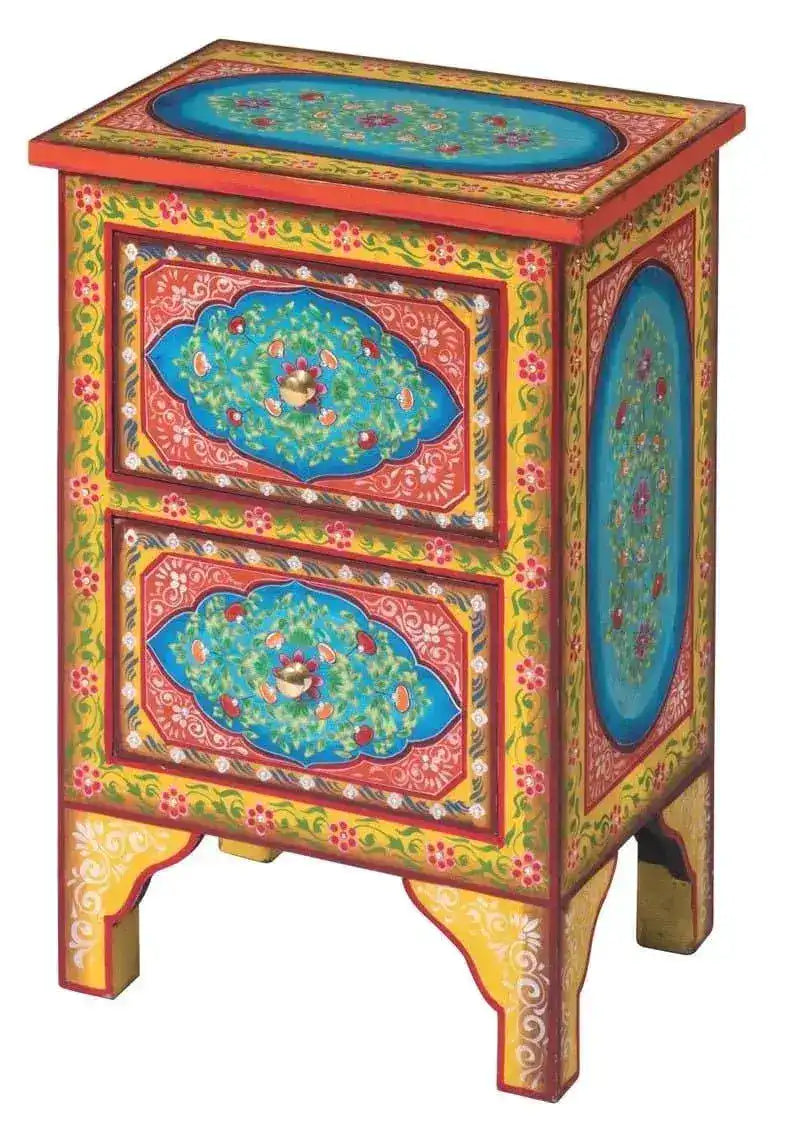 Colorful Floral Hand Painted Wooden Cabinet Night Stand