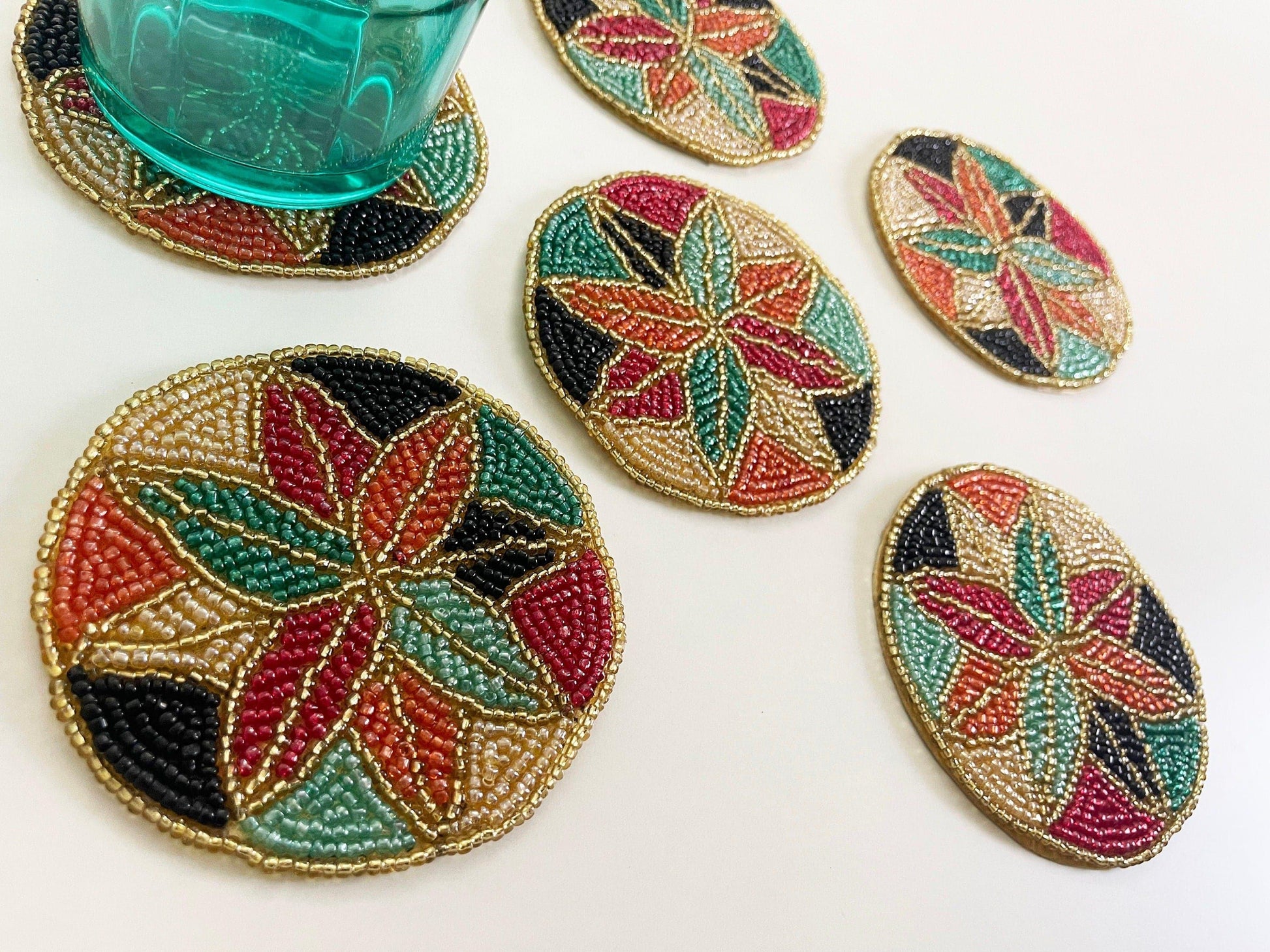 Colorful Floral Round Beaded Coaster Set of 6 - MAIA HOMES