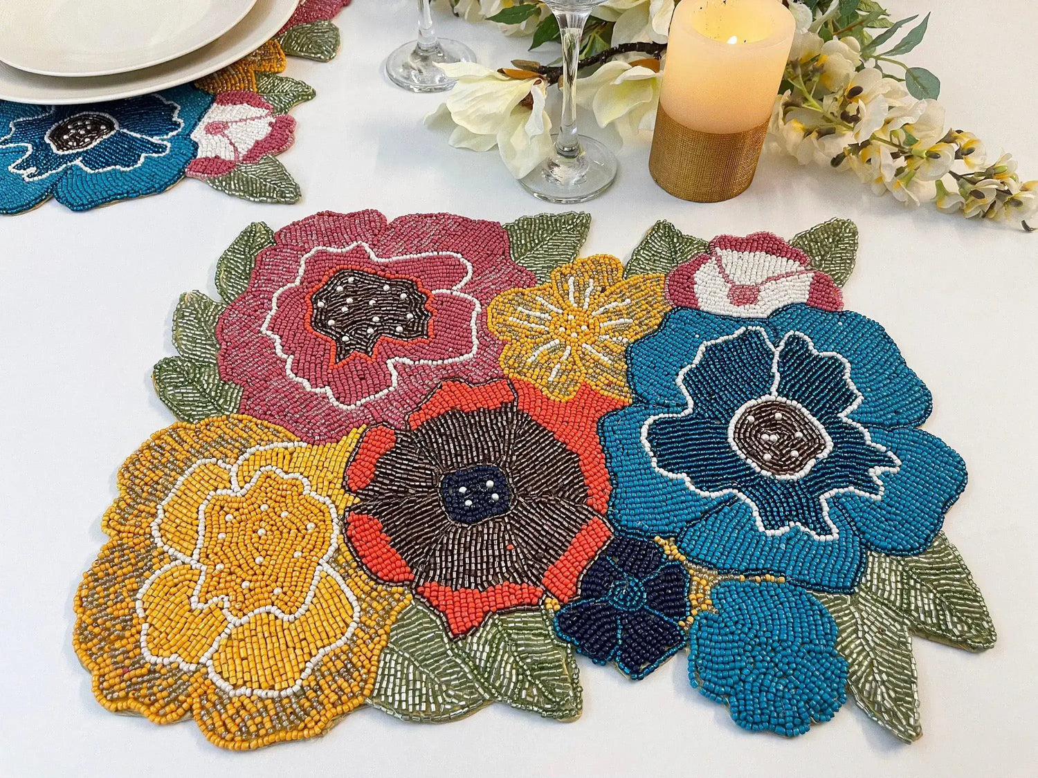 Colorful Flowers Beaded Placemat
