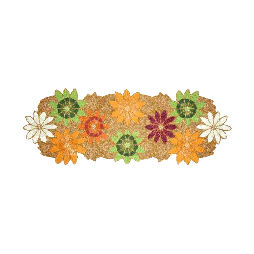 Colorful Flowers in Golden Beaded Table Runner
