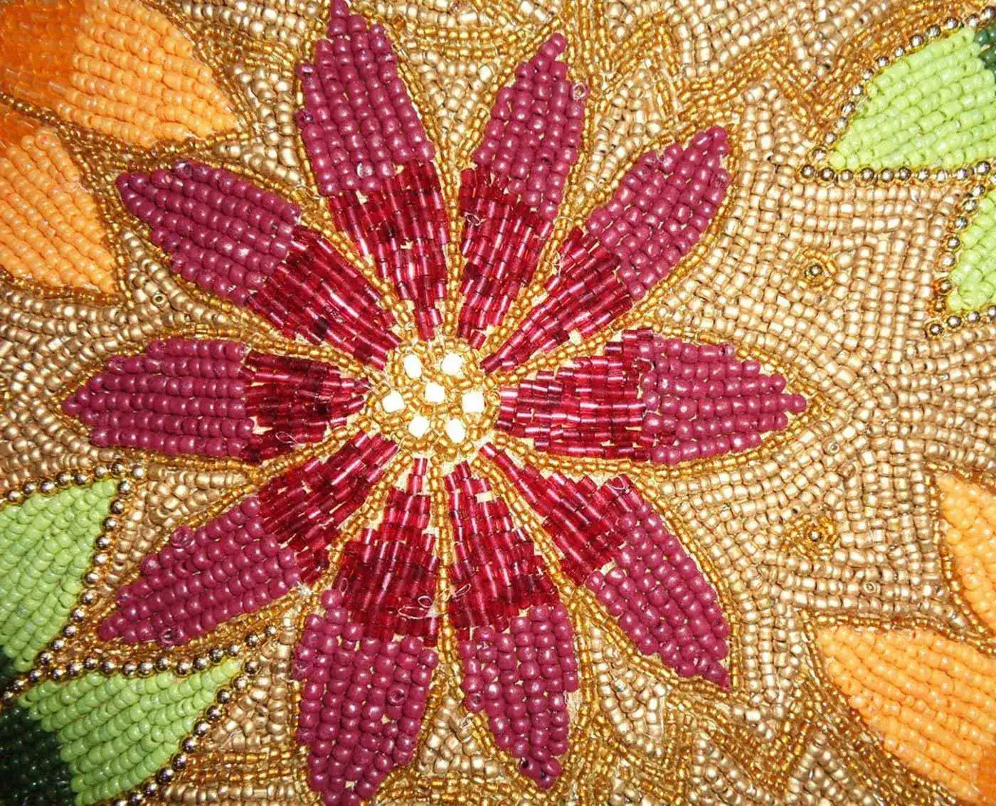 Colorful Flowers in Golden Beaded Table Runner