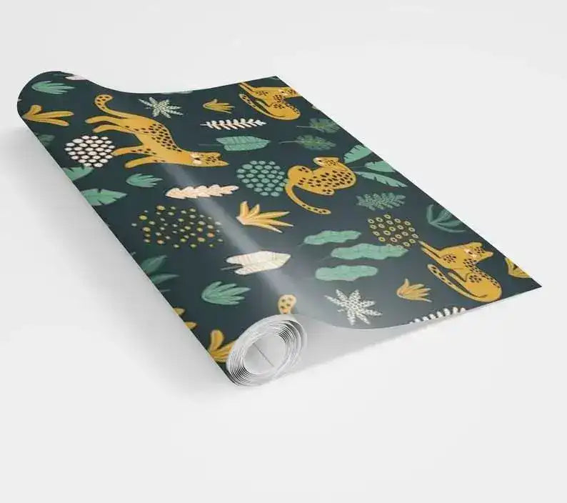 Colorful Fox and Ferns Illustrated Jungle Wallpaper